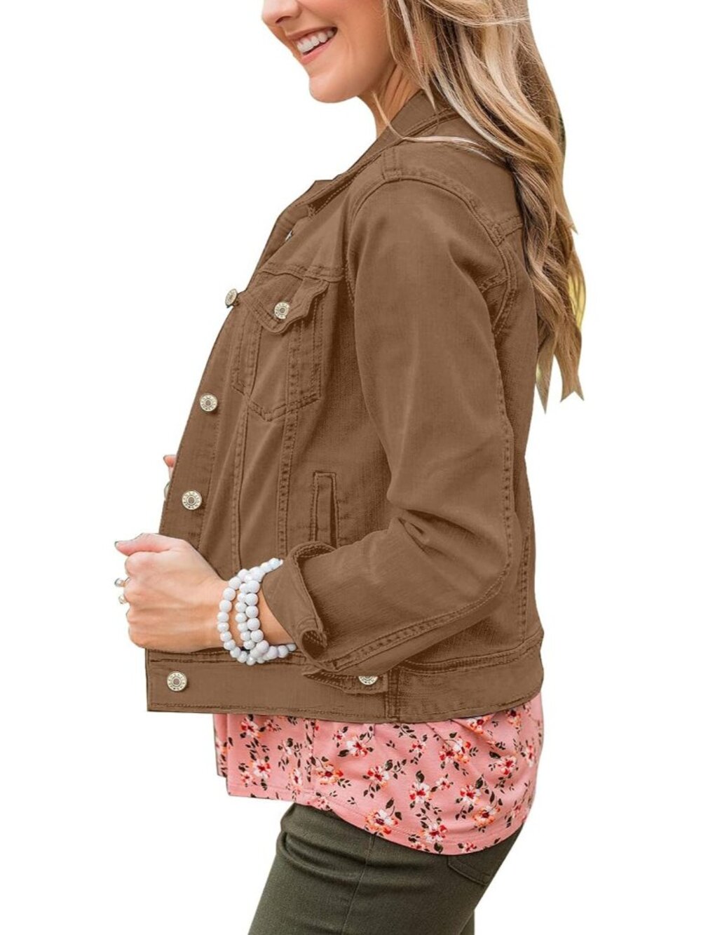 Jean Jacket Women Classic Button Up Fitted Fall Denim Jackets - Picture 3 of 4